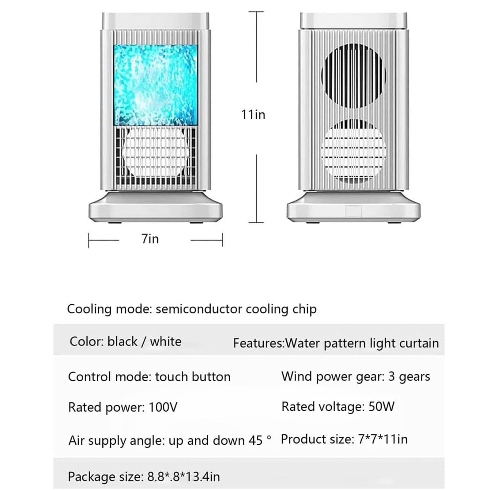 Aria condizionata portatile, ventilatore silenzioso, mini ventilatore a semiconduttore, mini frigorifero con luce aurora, adatto per soggiorno, camera da letto, appartamento white
