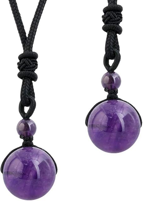 mookaitedecor Healing Crystal Round Stone Bead Pendant,Semi Precious Gemstone Necklace Adjustable for Men Women