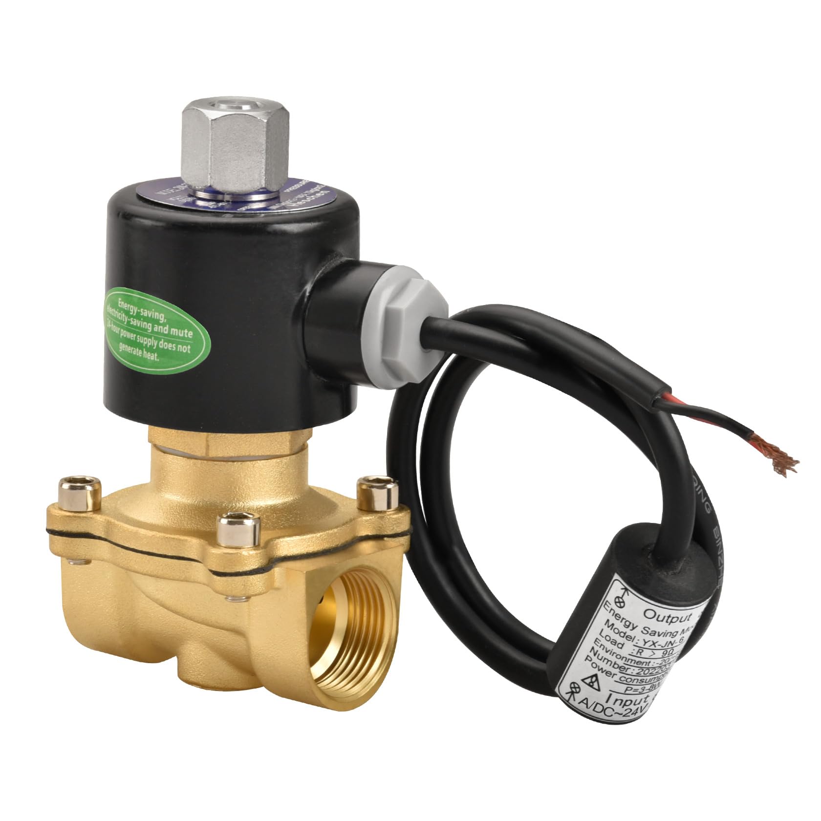 Heschen Brass Electric Solenoid Valve, 2W-200-20Kj, Pt3/4'' Port, Dc24v, Direct Action Water, Normally Open