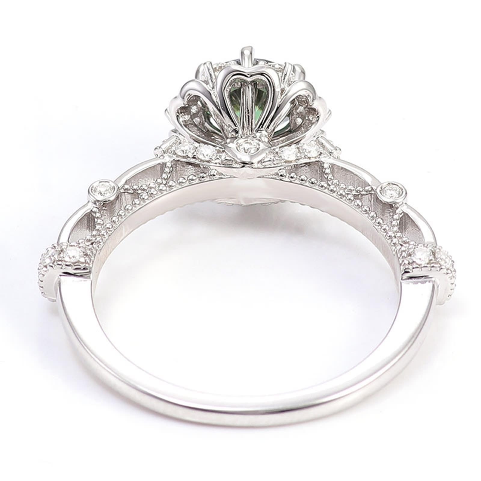 Wycian Anelli da donna eleganti anelli dell'amicizia in oro bianco 9 k moissanite con verde moissanite rotondo, misura 45 (14,3), eleganti personalizzabili per zia San Valentino