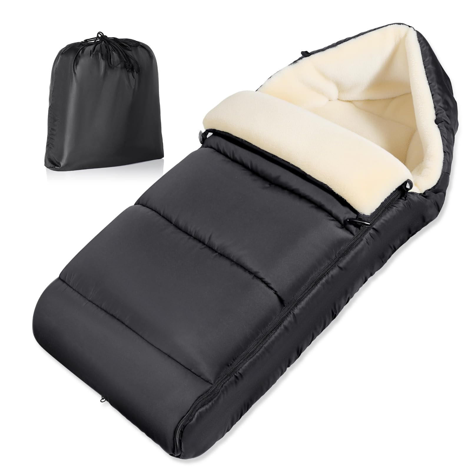 Fußsack Kinderwagen Winter, Universeller Fußsack Buggy mit Verstellbarer Reißverschlus, Einfacher Zugang, Abnehmbar & Langlebig, Wasserdicht, Warmes Dickes Gewebe, Waschbar, Klassisches Schwarz