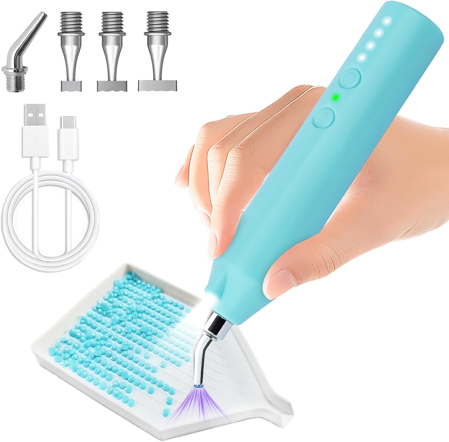 Electric Diamond Painting Pen with LED Light, Cordless Diamond Art Pens Accessories No Wax 3-Speed Rechargeable Automatic E-Painter Tools for Beginners DIY Kit Beginners (Blue)