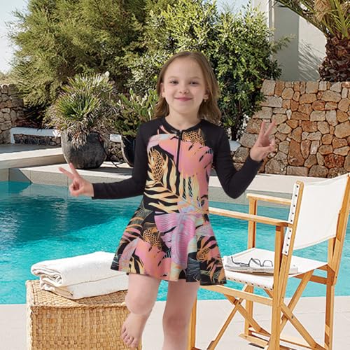 Image of Girls One Piece Swimsuits Long Sleeeve Swim Dress for Kids Girls Bathing Suits Summer Swimwear 3-16 Years