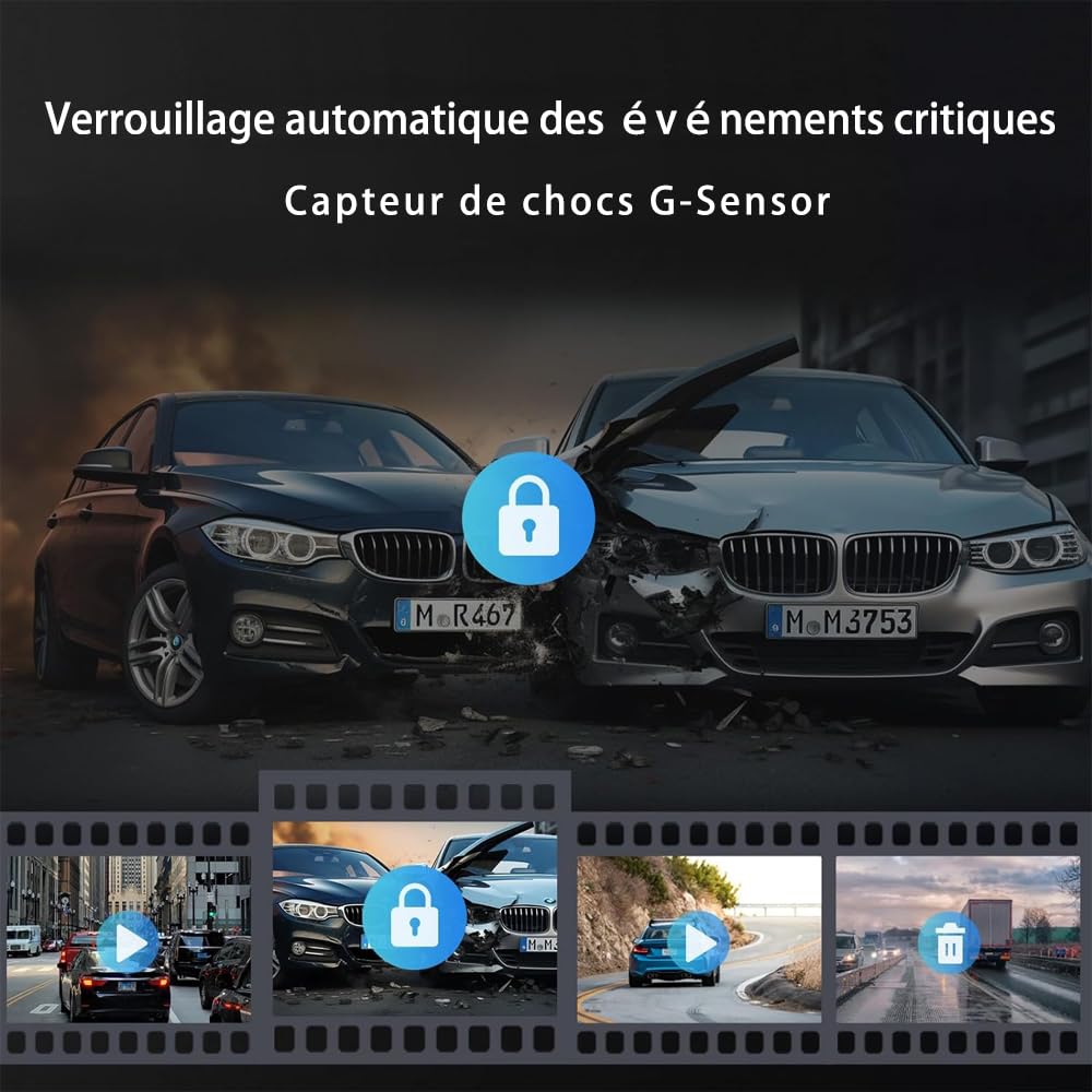 Dashcam 4 Caméras Enregistreur de Voiture - HD 1080P(Avant) 720P(Intérieur×2 & Arrière) sans WiFi 64GB Carte Mémoire, Écran IPS 3" Vision Nocturne (JLYJJS0101)
