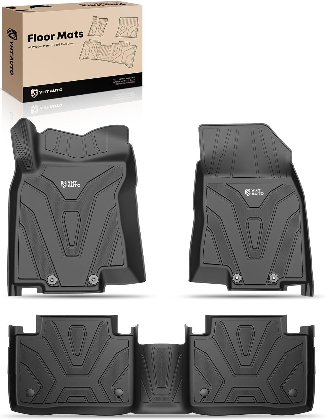 YHTAUTO Floor Mats Compatible with 2014-2020 Nissan Rogue (No Fits Rogue Sport or Select), TPE Floor Liners All-Weather Protection Custom Fit, 1st & 2nd Row, Set of 3