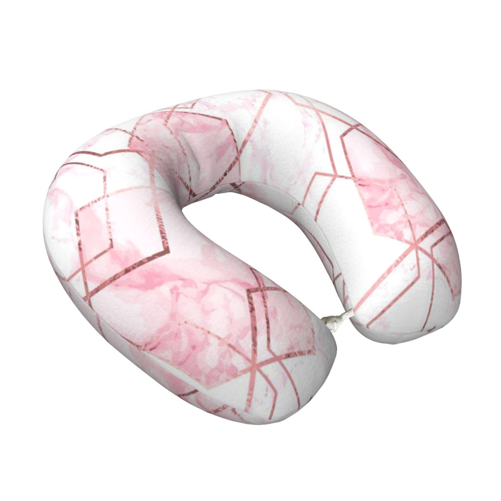 LKYMOH Seamless Geometric Pattern With Gold Glitter Lines And Rose Marble, Travel Neck Pillow U-Shaped Memory Neck Support Soft Comfortable With Washable Cover For Airplane Car Traveling and Office