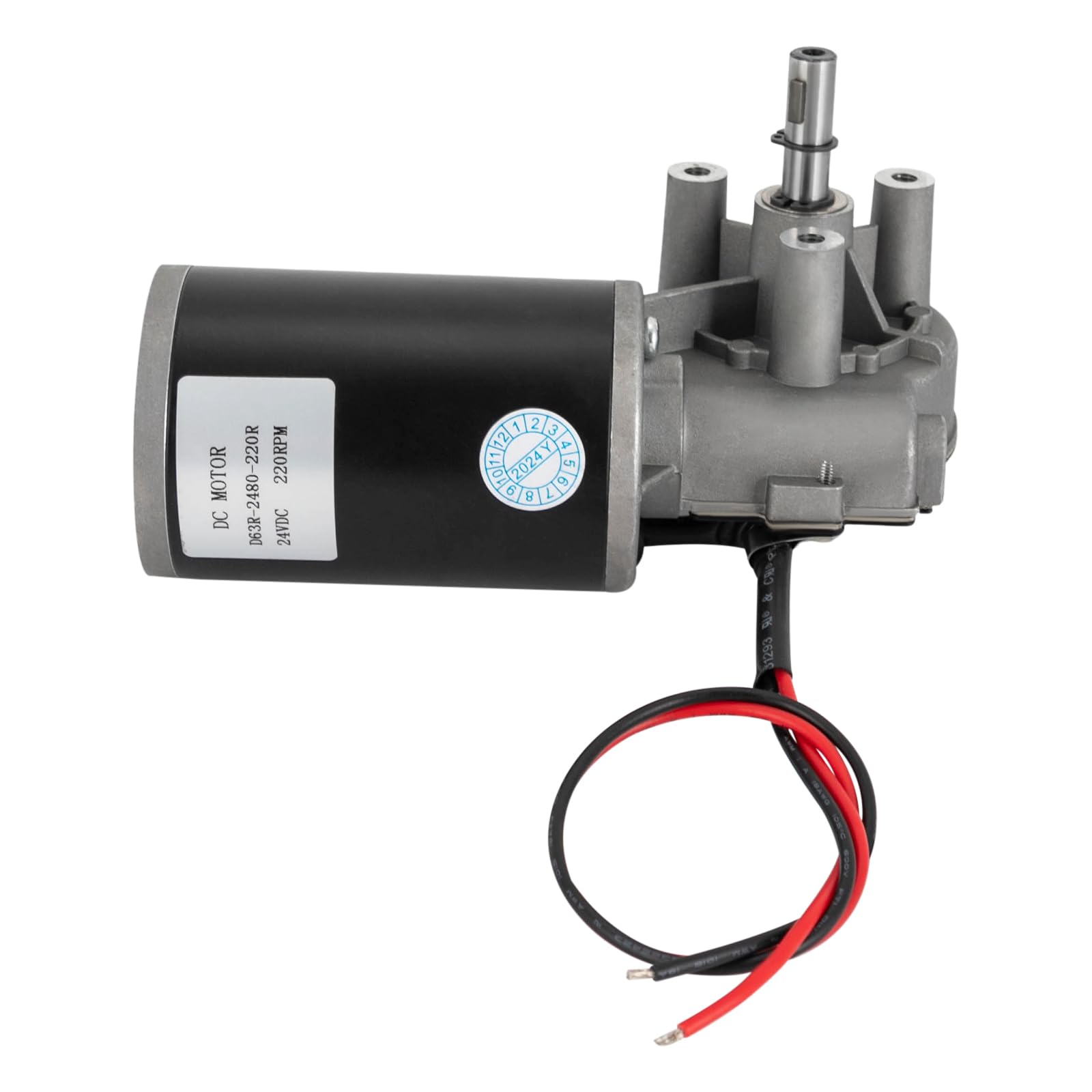 Motor de engranaje de CC de 80 W, 220 rpm, 24 VDC, aluminio, cobre, hierro, negro, plata, control de velocidad PWM, función de autobloqueo, 63 mm de diámetro
