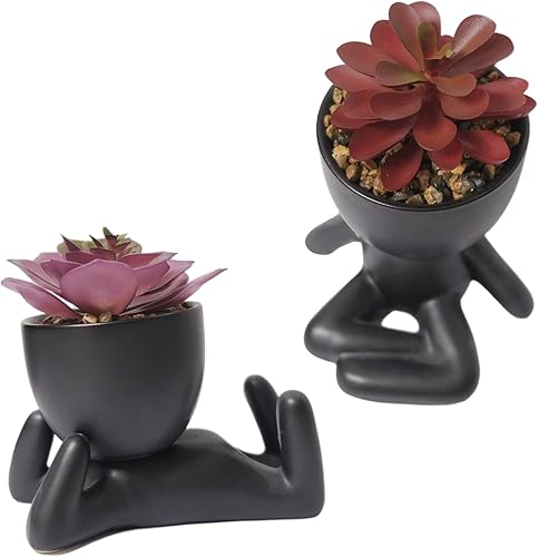 RILOST Suculentas falsas con flores falsas en macetas 2 piezas de plantas suculentas lindas decorativas artificiales mini decoración de cerámica