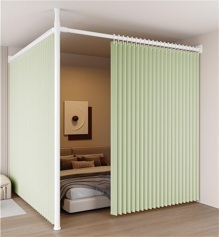 No Drilling Room Divider, Temporary Privacy Wall Divider, Adjustable Space Partition, Retractable Room Divider Curtain(Green,Width2.6-3.1/3.6-4.1m)