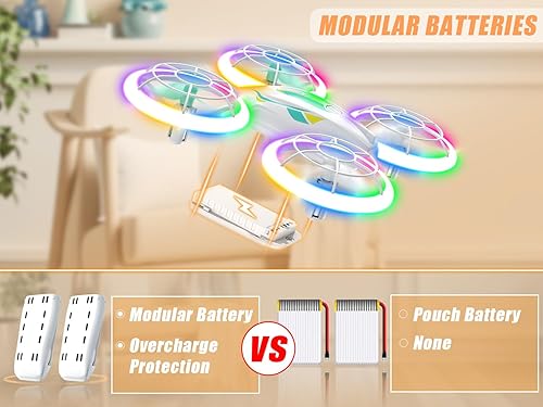 Miniatura 4 de Heygelo Mini drones para niños con 3 baterías, drones LED RC con luces coloridas, helicóptero cuadricóptero pequeño S60, hélice de protección