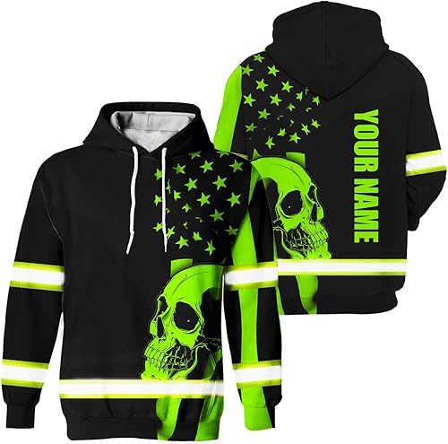 Maddly Ropa de trabajo de seguridad con calavera de alta visibilidad con la bandera de EE. UU., nombre personalizado para trabajadores, corredores,
