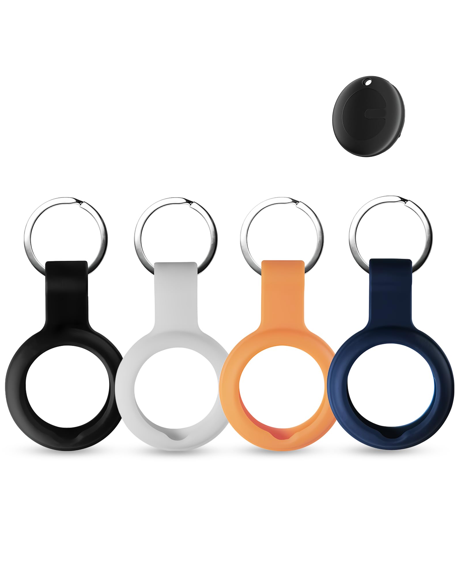 4 pack Silicone Case For MiLi MiTag Anti-Loss Tracker,daunke Full Protection Cover(suitable for Elderly,Pets,Backpack,Luggage,Kids,Keys) Scratch-Resistant（White,Black,Orange,Blue）