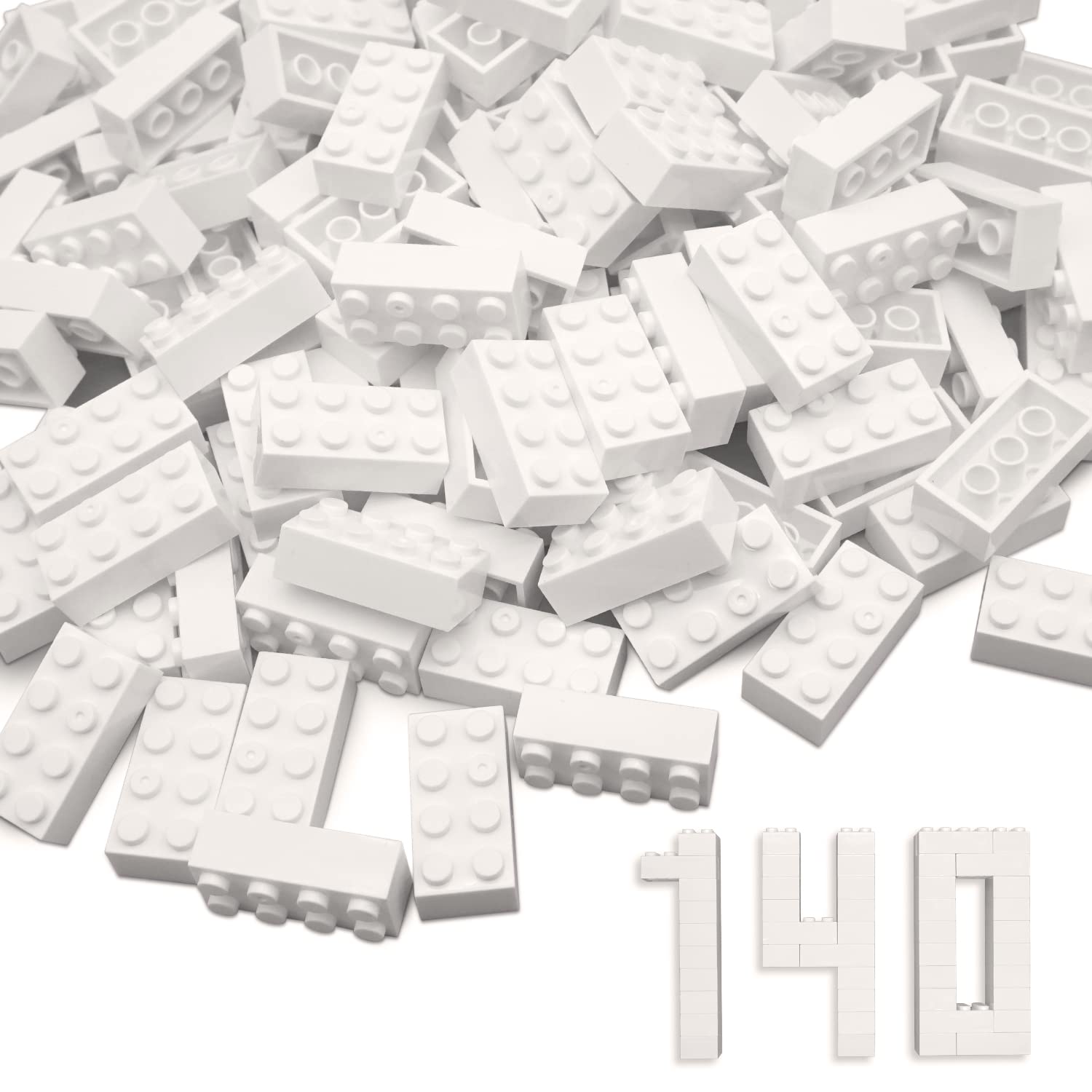 WYSWYGBuilding Bricks 2x4 Stud 140 Pcs, Classic Building Blocks, Building Bricks Only Compatible with Most Major Brands,White