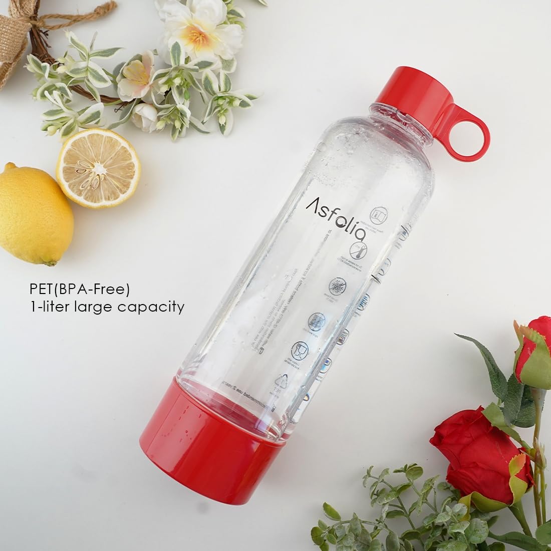 Asfolia soda maker bottles, 1L Reusable Carbonating Bottle?BPA-free PET bottles?2 Pack (Red)