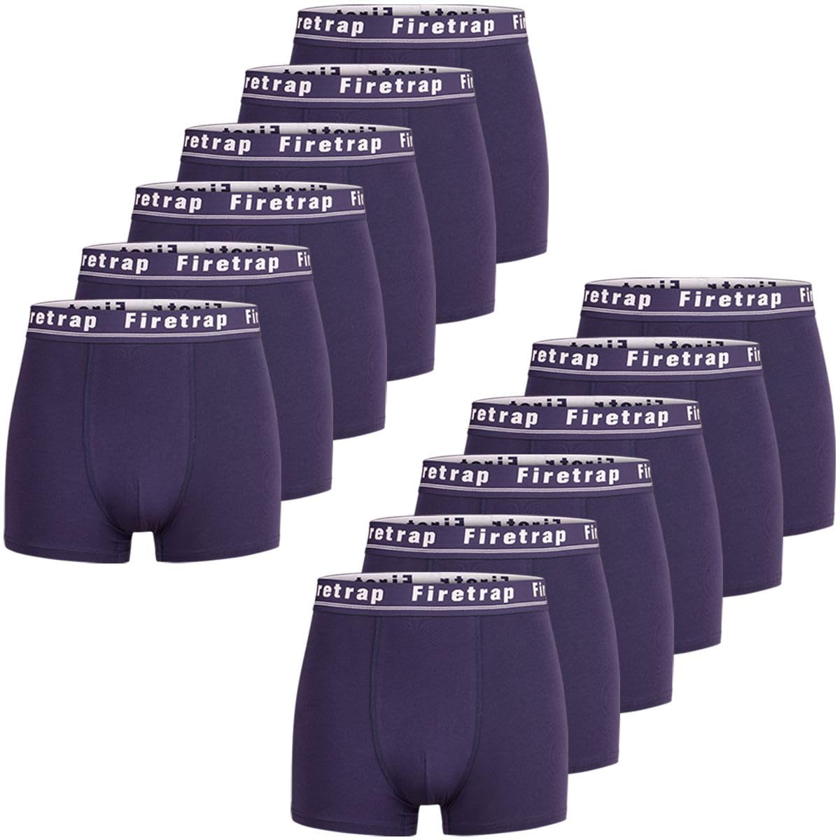Firetrap Mens 12 Pack Designer Boxer Shorts, Underwear Gift Set Trunks Comfortable Stretch Cotton Plain Colours Mens Briefs All Blue L
