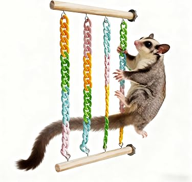 Colorful Small Pet Sugar Glider Climbing Hanging Toy,Wooden & Plastic Rat Cage Accessories, Rat Toys,Rat Enrichment Toys,Tool-Free Anti-Sway Chew Resistant Play for Parrot,Hamster, Guinea Pig
