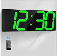 CHKOSDA 18.7 Inch Large LED Digital Wall Clock with Big Numbers, Remote Control, Alarm, Timer, Calendar & Temperature - Green