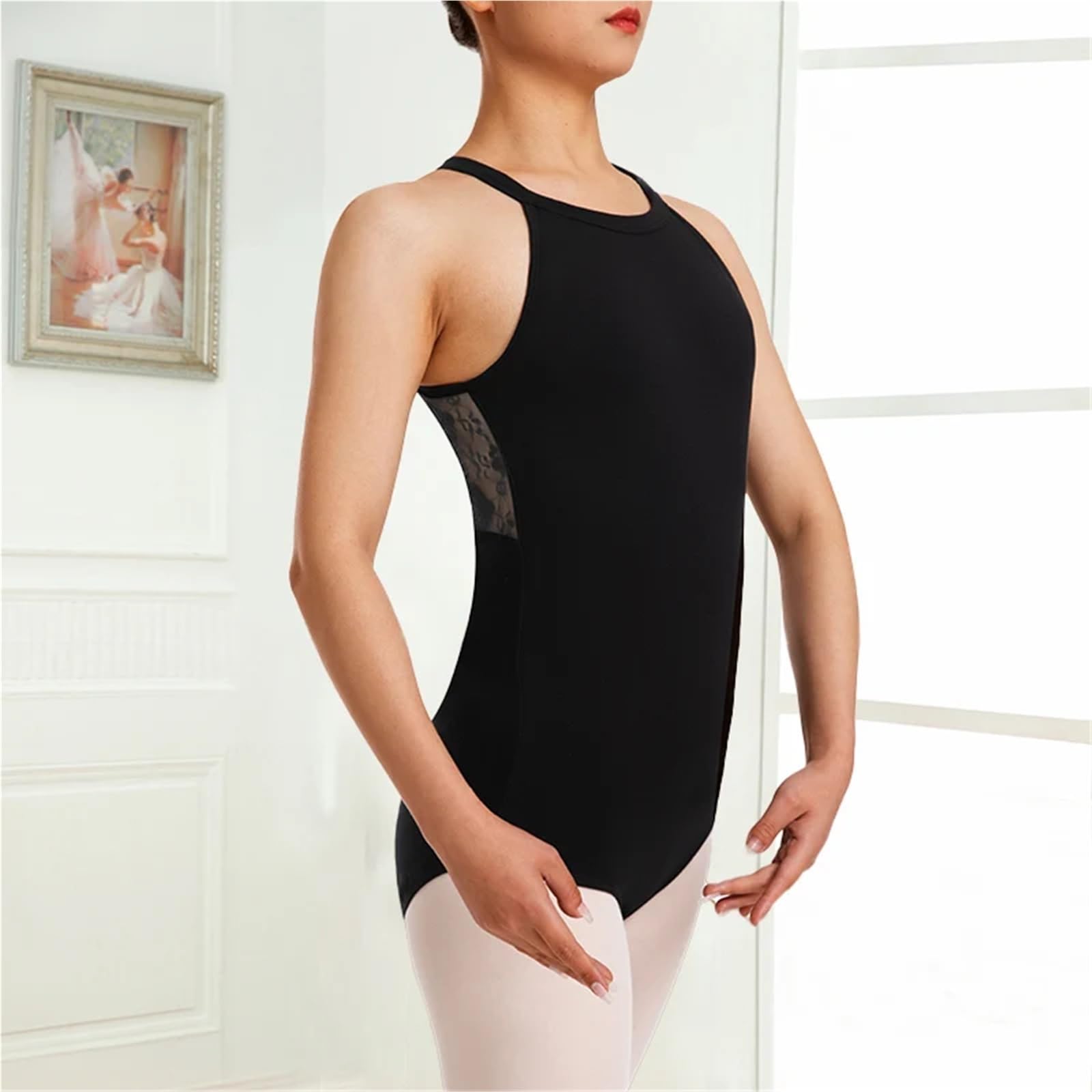 Maillot Ballet Mujer Mallas de Ballet for Mujer con Encaje en la Espalda y diseño Gota Agua, Forro el Pecho