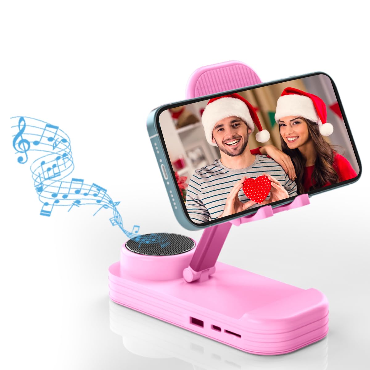 Cell Phone Stand with Bluetooth Speaker [Valentine's Day Gift for Girlfriend] Portable Stereo Speaker Desktop Tech Gadgets Cool & Unique Romantic Gift Idea for Wife Women Mom (Pink)