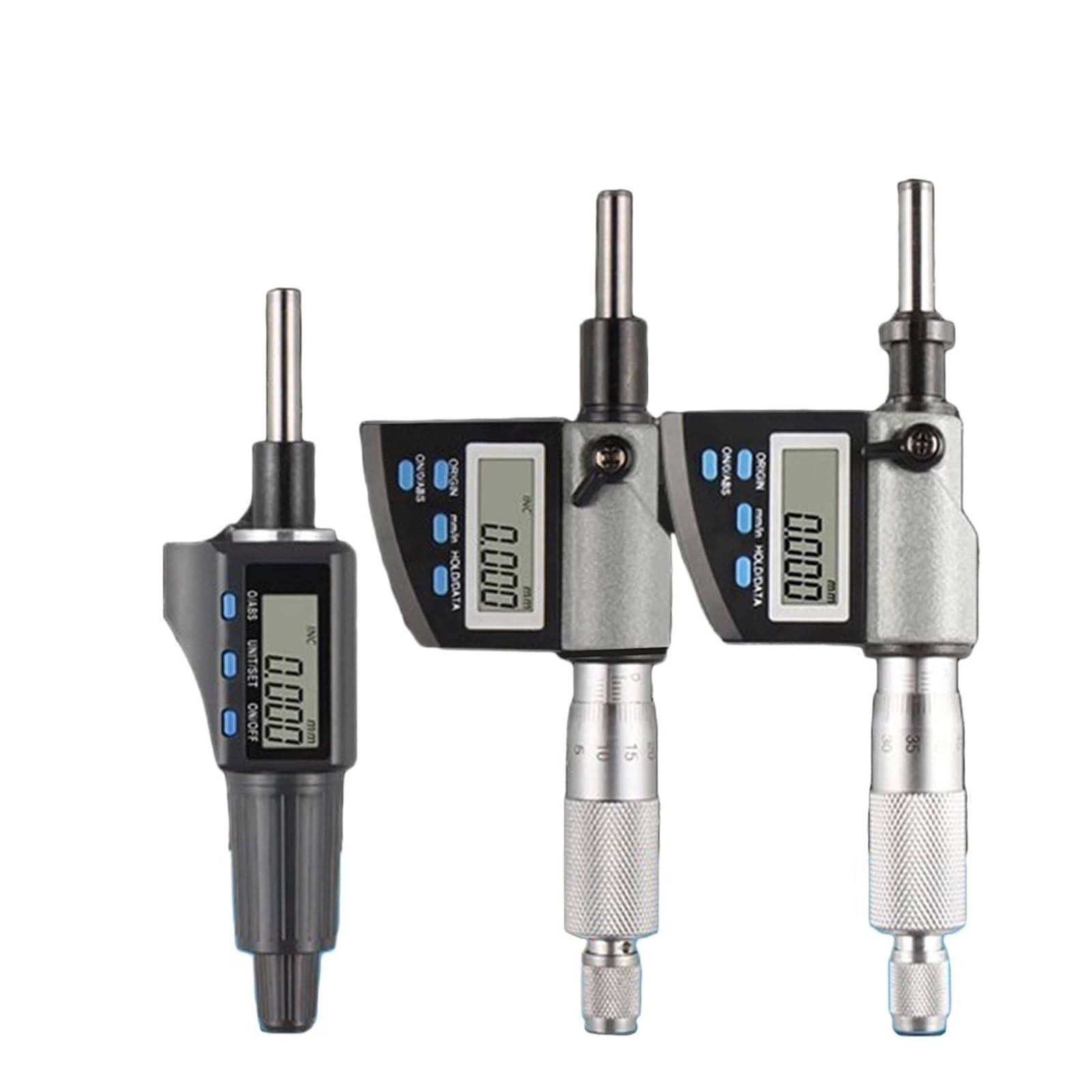 calibrar Micrómetro digital de 0-25 mm con herramienta de medición grabada y cabezal diferencial en espiral.