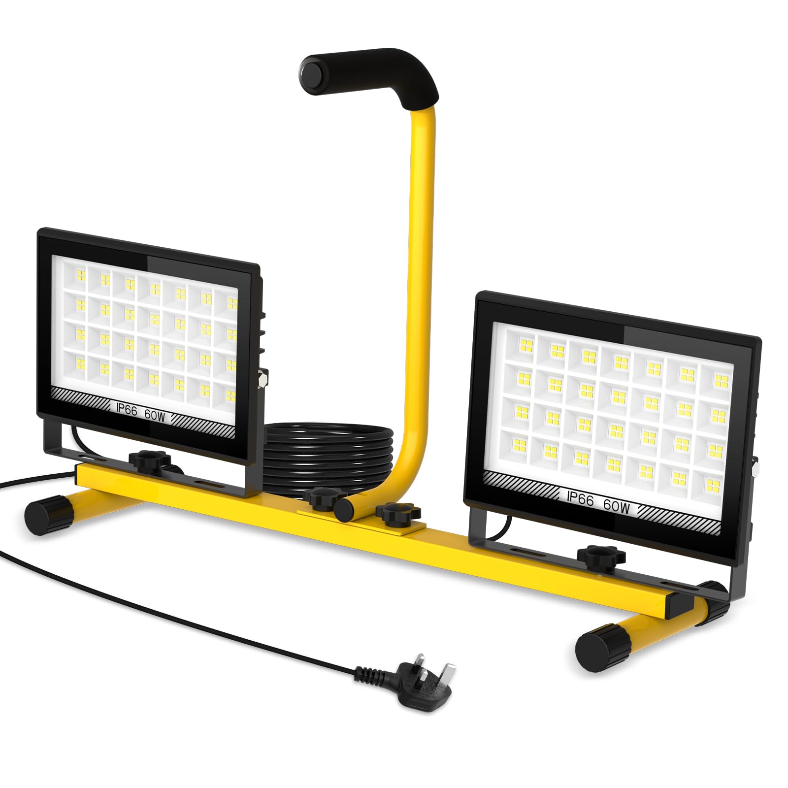 T-SUN 11000Lumen LED Work Light with Stand & Handle, 2 Adjustable Head LED Floodlight with 13FT Cord Individual Switch IP66 Waterproof Foldable Work Lights for Indoor Outdoor Job Site Workshop Garage