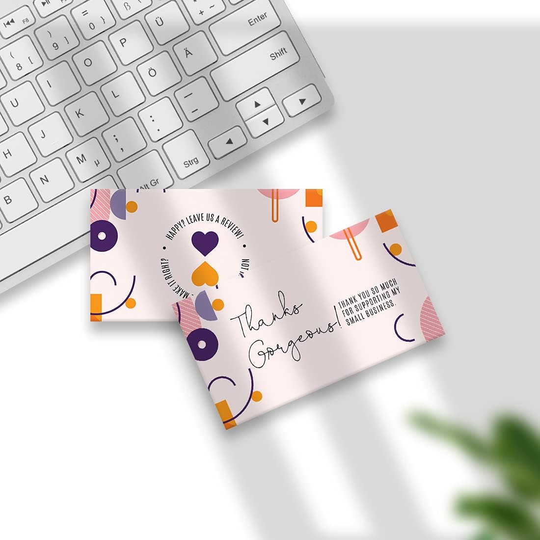 Andaz Press Thank You For Supporting My Small Business Cards, Purple Orange Abstract Shapes, 100-Pack, 2 x 3.5- Inch Business Card Size for Small Business Owners, Customer Thank You Package Inserts