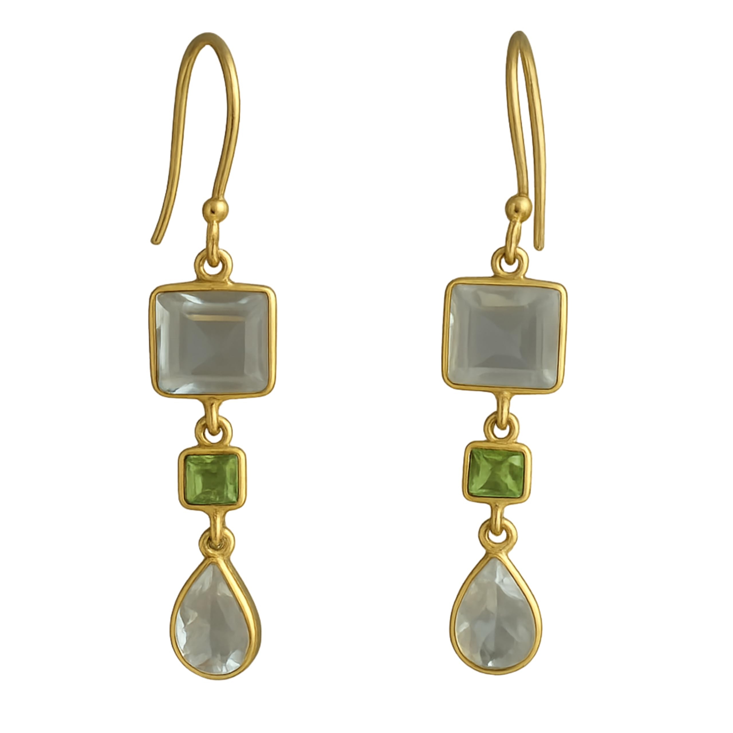 Pendientes de plata de ley 925 con baño de oro y amatista verde y peridoto