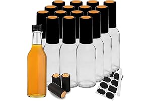 Hot Sauce Bottles with Black Caps, 16 Pack