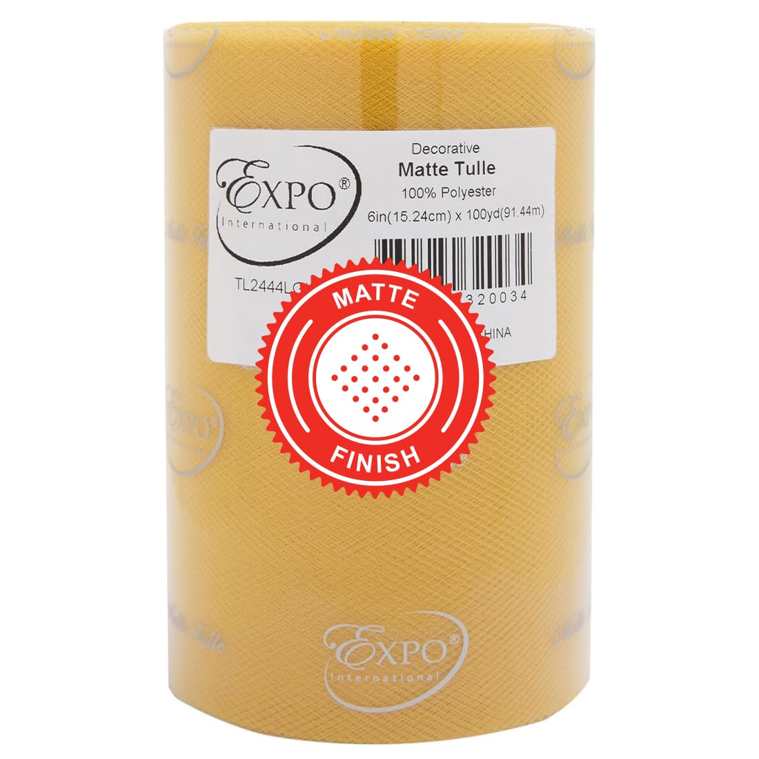 Expo International Decorative Matte Tulle, Roll/Spool of 6” X 100 Yards, Lightweight Polyester Tulle Fabric for Tutus, Costumes, and Party Decorations, Washable, Easy-to-Use, Light Gold