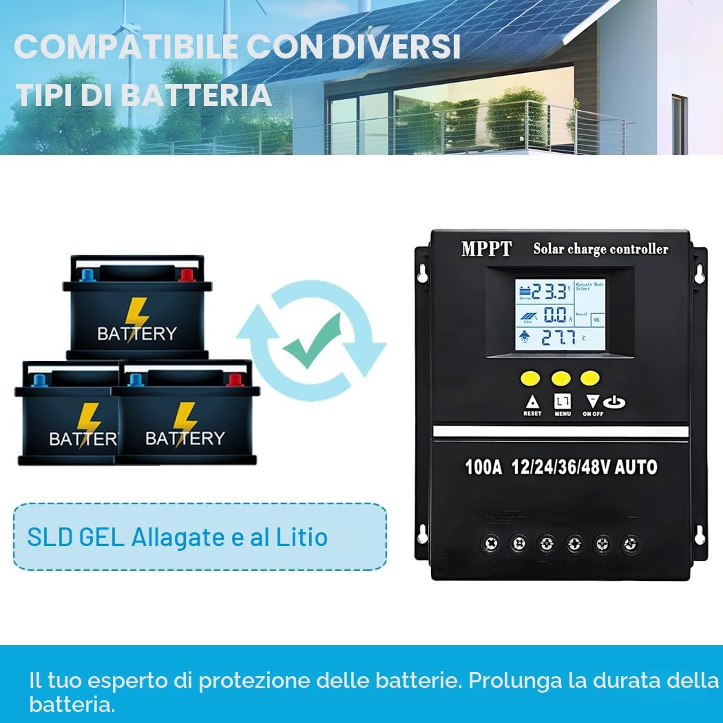 Y&H 100A PWM 12V 24V 36V 48V AUTO Regolatore di Carica Pannello Solare Caricabatteria Solare Fotovoltaico LCD MPPT Regolatore Solare
