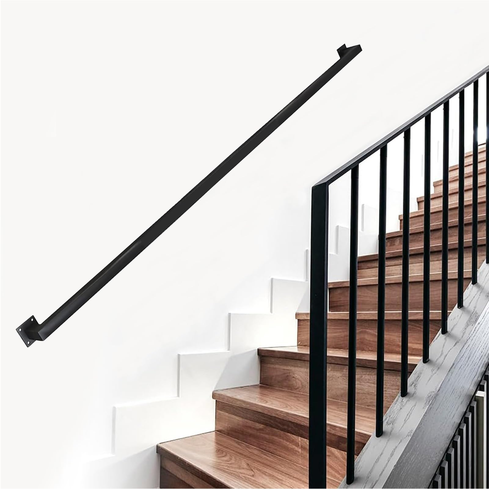 Attrex Black Handrail For Stairs Outside Steps, /White/Gold Metal Wrought Iron Corridor Safty Banister Hand Railing, Handrails For Indoor Outdoor Steps - Complete Kit(,18Ft/540Cm)