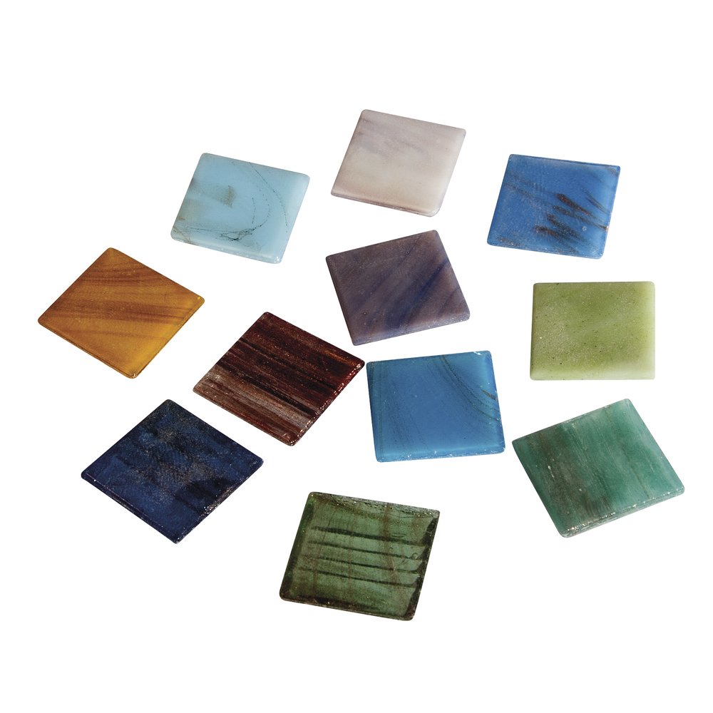 Rayher ArtDecor Glass Mosaic Tiles for Arts and Crafts, Tiles with Marble Finish, square-shaped, assorted colours, 2x2cm, 500g, 1453431