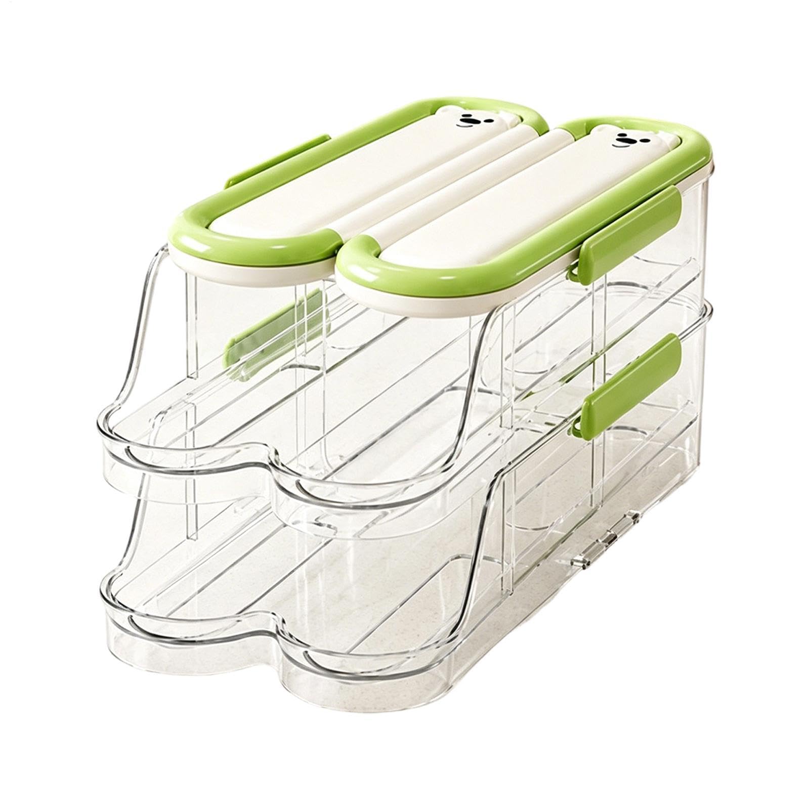 Contenedor de huevos para refrigerador que evita roturas gracias a su rampa automática