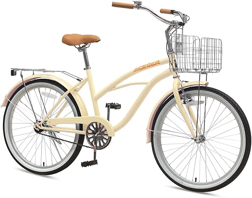 ACEGER Bicicleta de playa de 26 pulgadas para mujer, de una sola velocidad y 7 velocidades, bicicleta híbrida para adultos y jóvenes, marco de acero