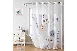 YOSTEV No Hook Floral Shower Curtain with Snap-on Liner