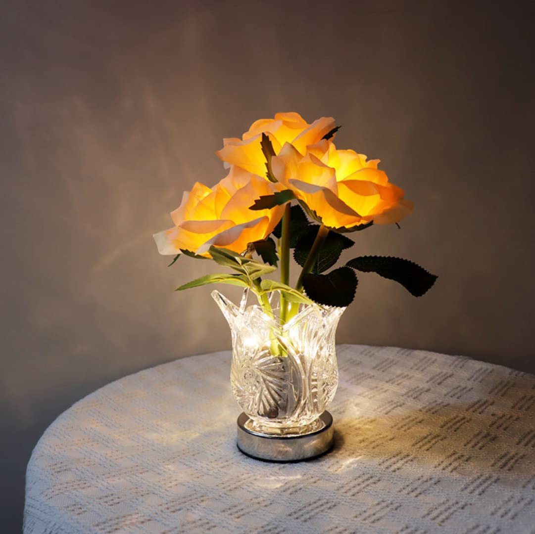 Kreatives Champagner-Rosen-Nachtlicht, Blumen-Tischlampe, Nachtbeleuchtung, romantisches dekoratives Stimmungslicht, wiederaufladbar für Schlafzimmer, Nachttisch, Geschenk