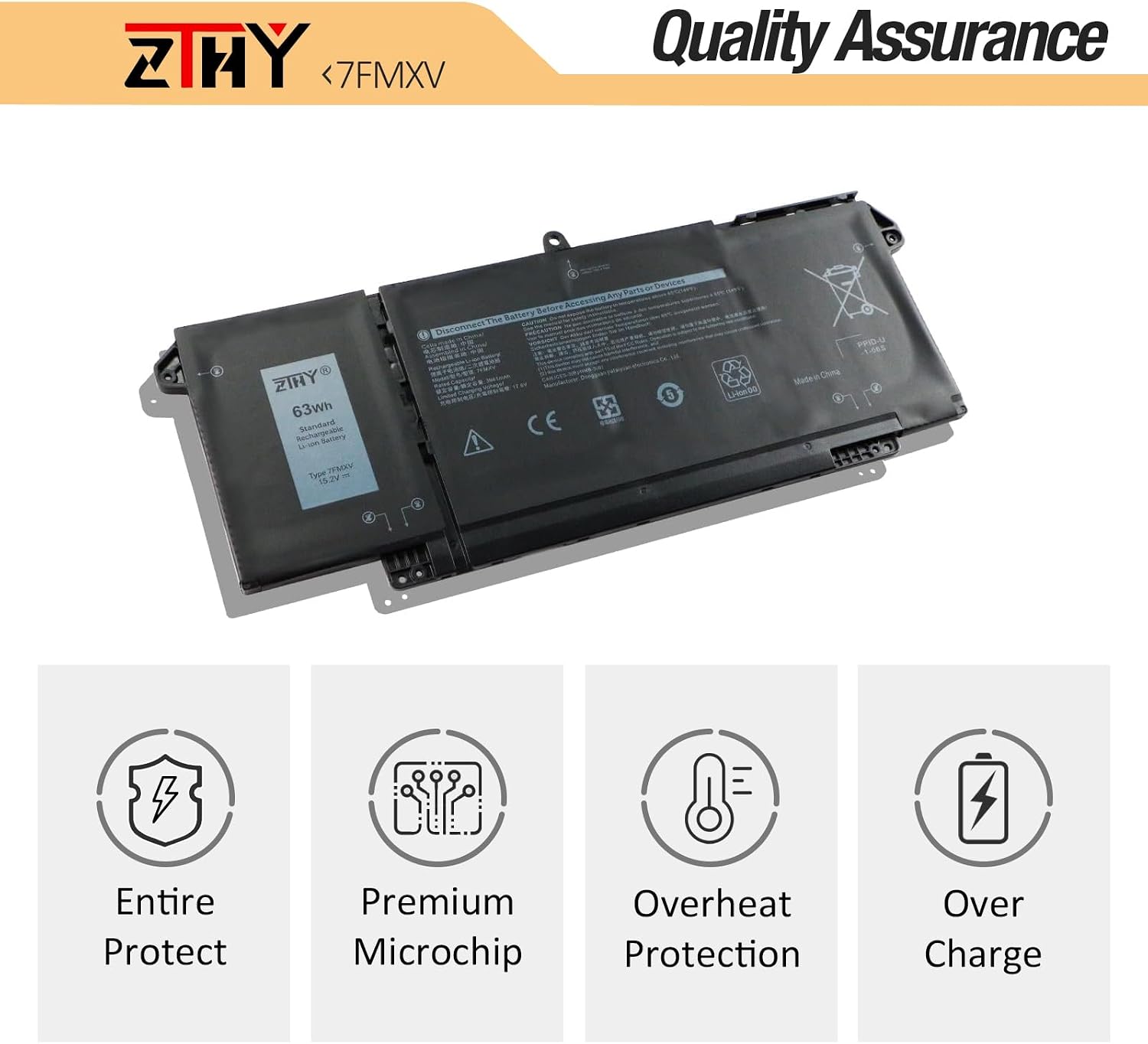 7FMXV 63Wh Laptop Battery - Replacement for Dell Latitude 5320 7320 7420 7520 Latitude 5320 2-in-1/7320 2-in-1/7420 2-in-1 P133G P134G P135G P136G P138G P139G P110F TN2GY 9JM71 15.2V 4-Cell 3941mAh