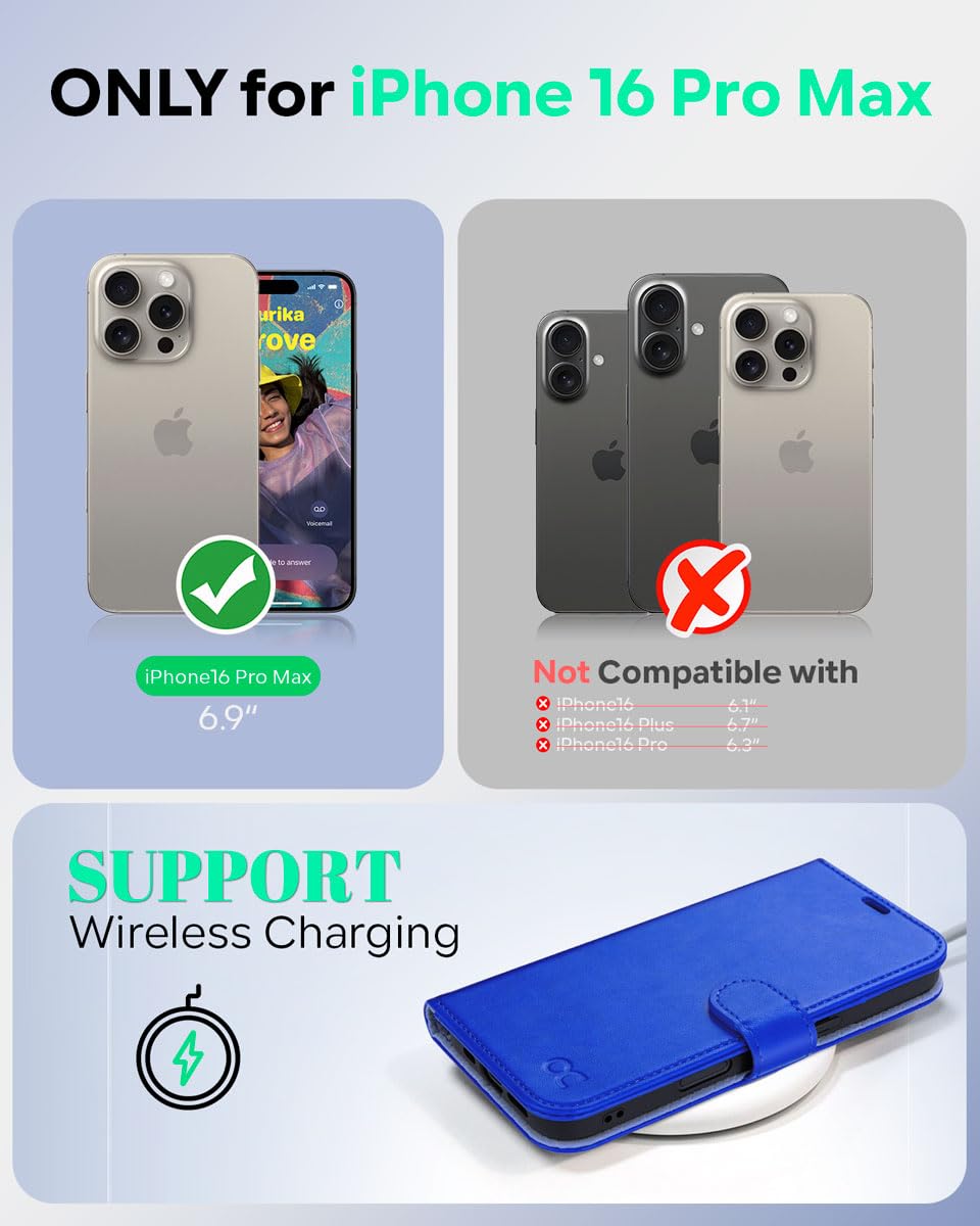 OCASE for iPhone 16 Pro Max Case, PU Leather Wallet, Magnetic Flip Folio Cover with RFID Blocking, Card Holders - Image 2