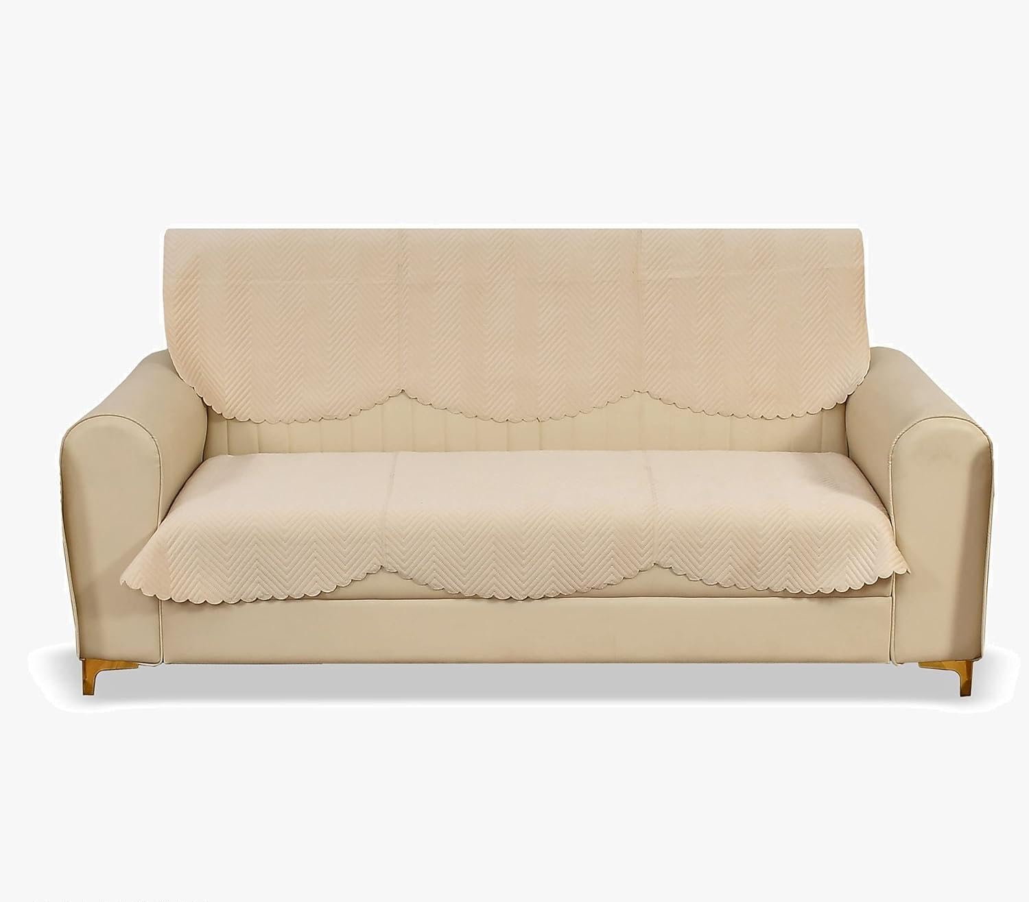 Blush and Bloom Self Design Sofa Covers Velvet Quilted Sofa Cover and Chair Cover Seat and Back Cover (Velvet-3 Seater Sofa Panel (Cream)-image-33