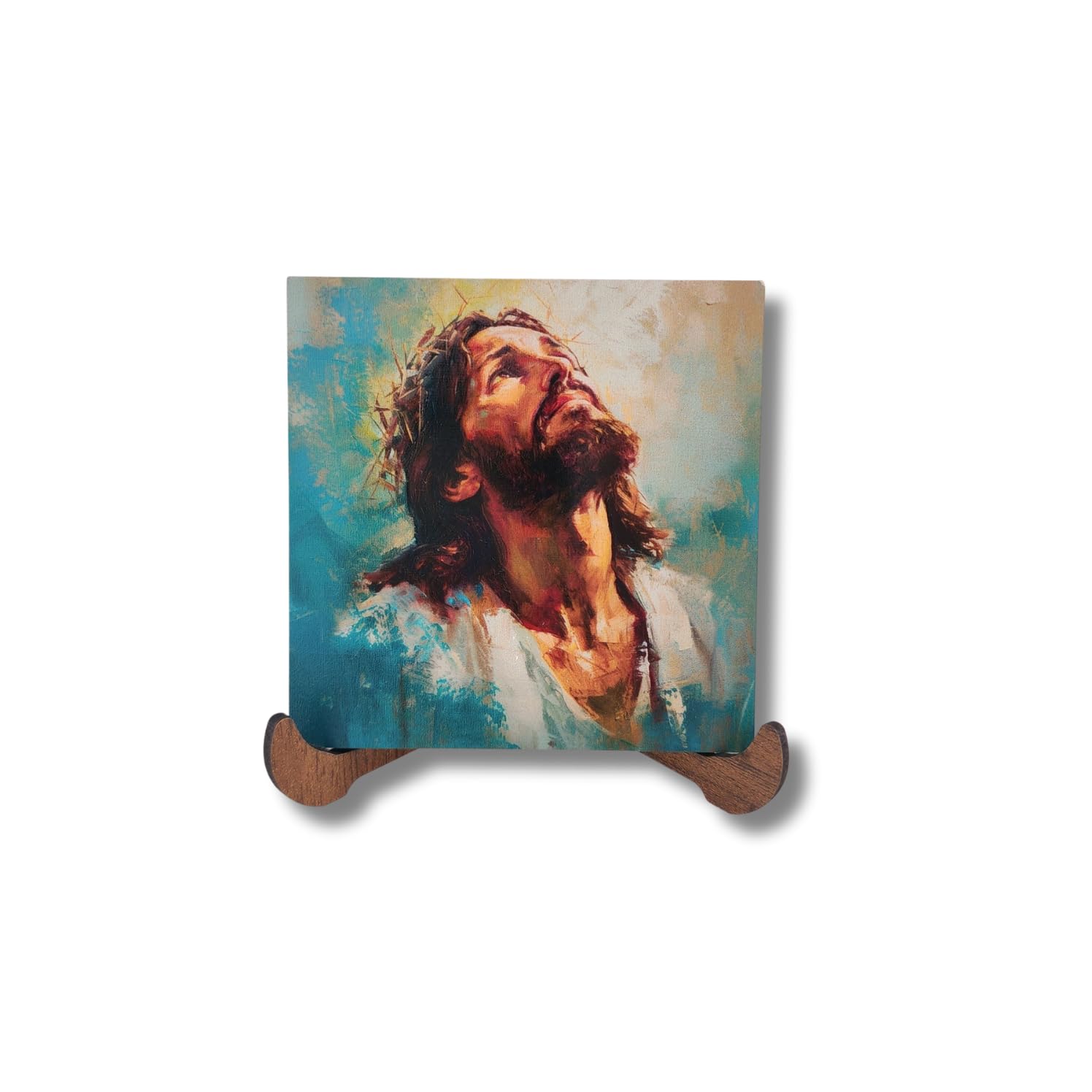 Hedea Jesus Prayer Wood Decor – 10X10 Cm Christian Wooden Plaque For Tabletop & Desk Display