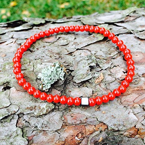natural red coral bracelet for men, hematite bracelet for him, mens jewelry, red bracelets 4mm