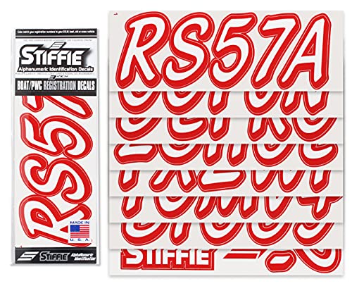 Image of Whipline Solid White /Red 3 inch Alpha-Numeric Registration Identification Numbers Stickers Decals for Boats & Personal Watercraft