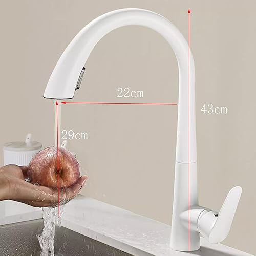 Miniatura 6 de Grifos de fregadero de cocina con rociador extraíble, grifo de cocina blanco de rotación de 360° grifos de cocina de latón, color blanco