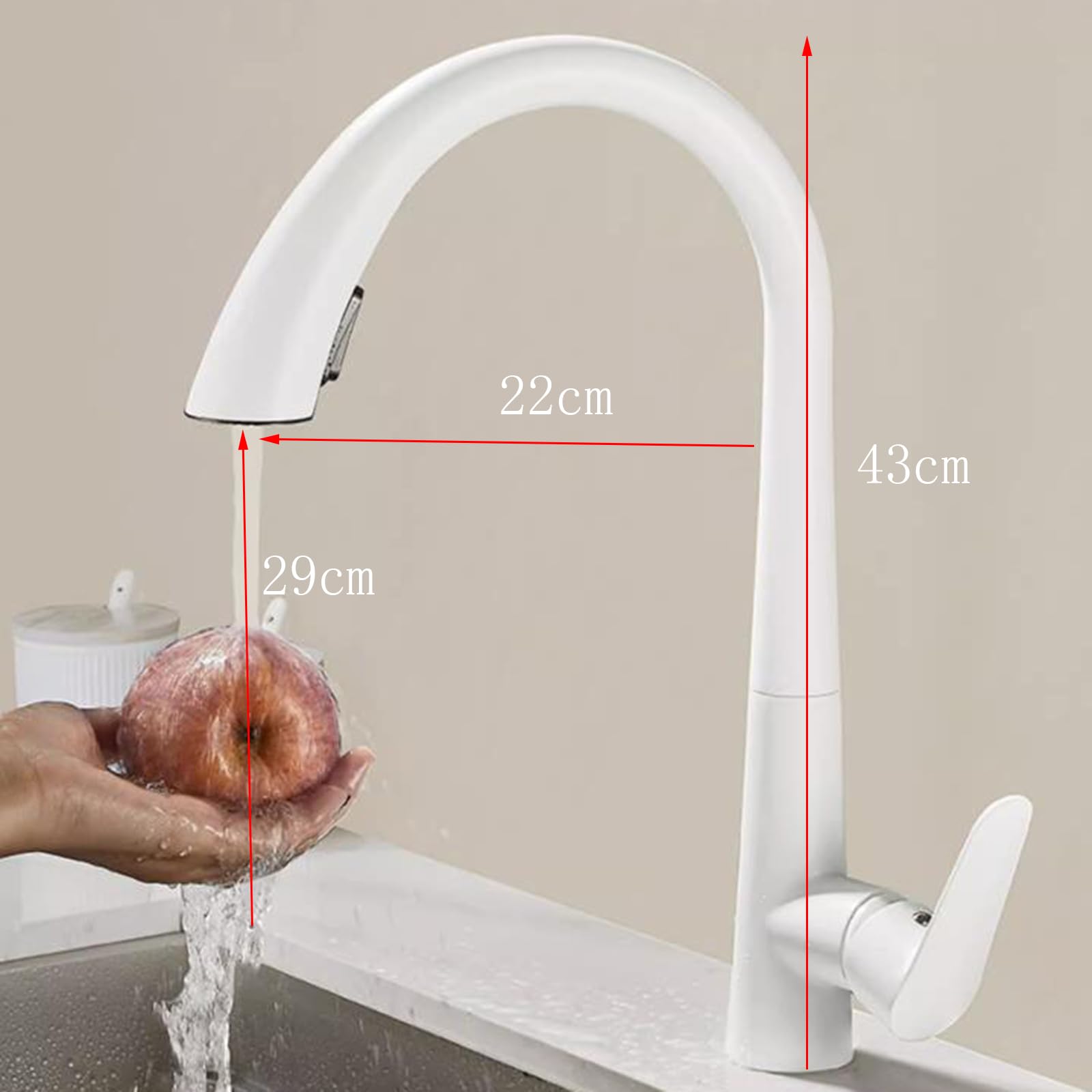 Grifo De Cocina Extraible Con Ducha, Grifo De Cocina Extensible Giratorio A 360°, Latón, Acabado Pulido, Color Blanco