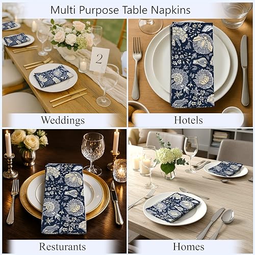 Ridhi Midnight Marigold Garden Hand Block Print 100% Cotton Napkins 18" x 18" (Set of 4) Reuseable Kitchen Napkins Cloth Decor Dinner Party Cocktail Gift for Spring, Easter, Summer by Ridhi - Used condition - Image 8