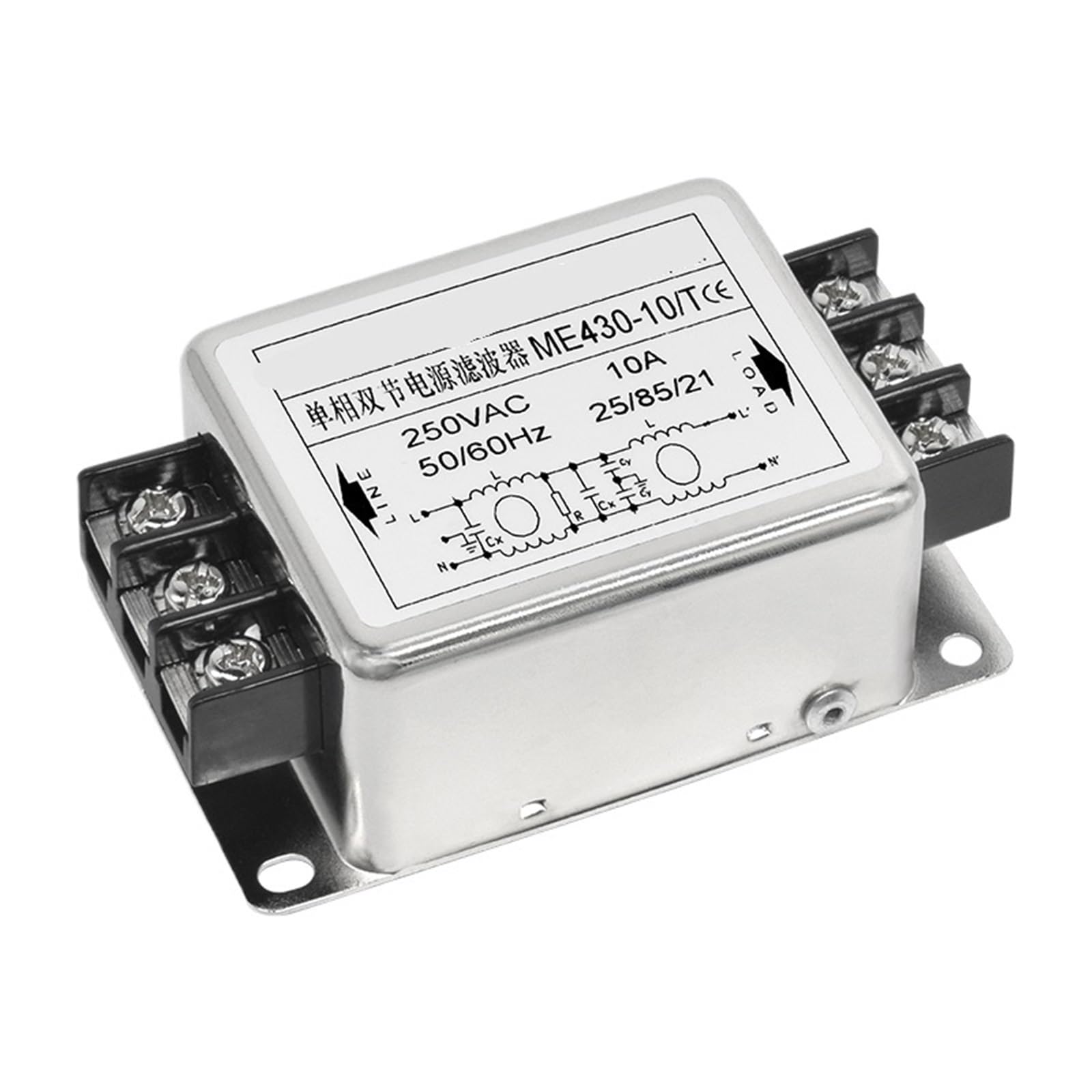 Filtre d'alimentation monophasé EMI 220 V, filtre anti-interférence à double section, purificateur de courant ME430(ME430-1A M bolt)