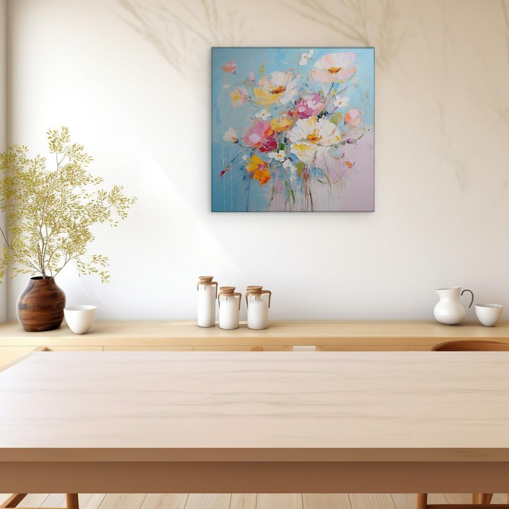 Canvas for Living room. Blooming Vitality: A Dance of Color in Floral Oil Mastery, 27 x 18 inch Canvas Wall Art - Contemporary Masterpieces - Botanical Home Decor