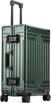Suitcase All-Aluminum Magnesium Alloy Suitcase Trolley Case Aluminum Frame Anti-Fall Silent Universal Wheel SuitcaseDark Green,32in