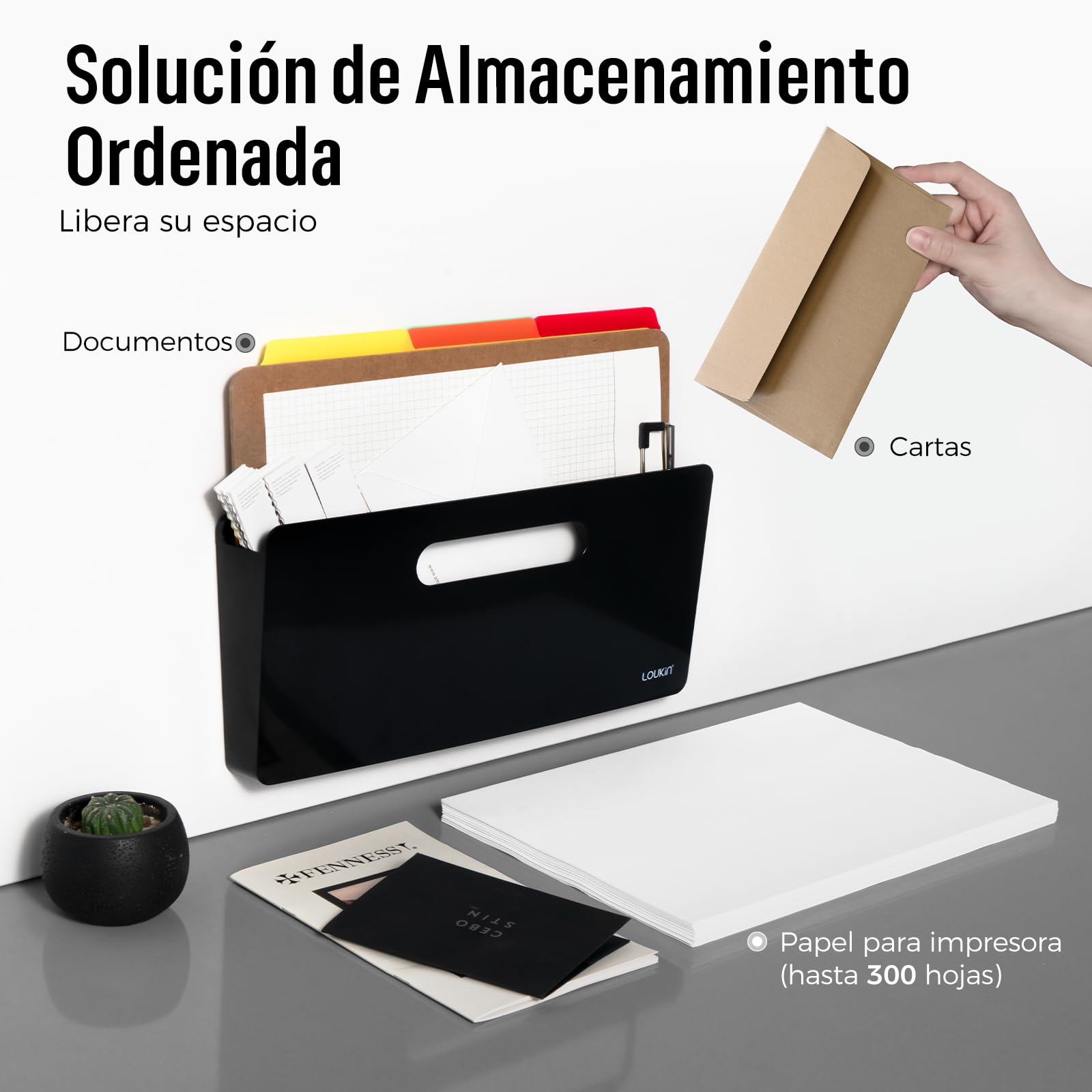 loukin Soporte Magnético para Archivos – Organizador Vertical de Pared para Pizarra Blanca, Nevera, Oficina, Documentos y Cartas (Negro)