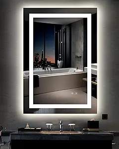 Ensenior LED Bathroom Mirror 30"x 36" with Front and Backlight, Stepless Dimmable Wall Mirrors with Anti-Fog, Shatter-Proof, Memory, 3 Colors, Modern LED Vanity Mirror-FCC
